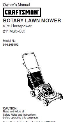 944.366450 Manual for Craftsman 21" Multi-Cut Lawn Mower