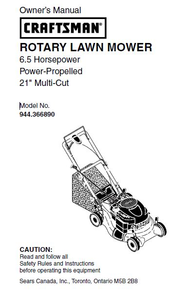 944.366890 Manual for Craftsman 6.5 HP Self Propelled 21 Multi Cut Lawn Mower DR Mower Parts