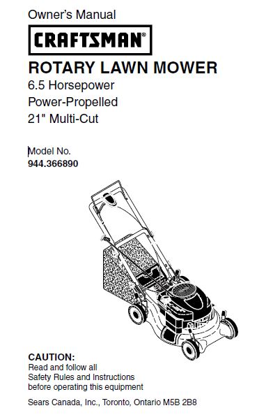 944.366890 Manuel pour tondeuse à gazon automotrice Craftsman 6,5 HP 21" multi-coupes