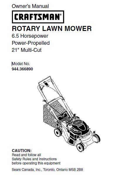944.366890 Manual for Craftsman 6.5 HP Self Propelled 21" Multi-Cut Lawn Mower