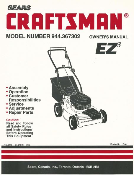 944.367302 Manual for Craftsman EZ3 lawn Mower with Craftsman Engine