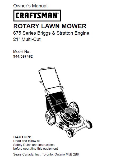 944.367462 Manual for Craftsman 21" Multi-Cult Lawn Mower with 675 Series Briggs Engine