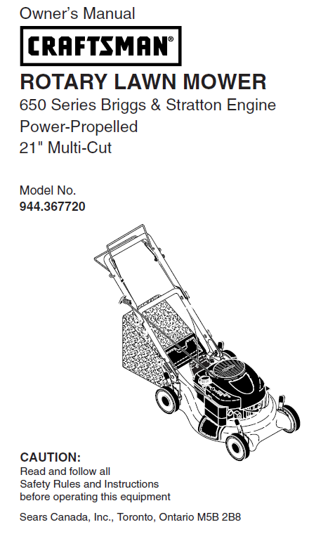 944.367720 Manual for Craftsman 21" Multi-Cut Lawn Mower