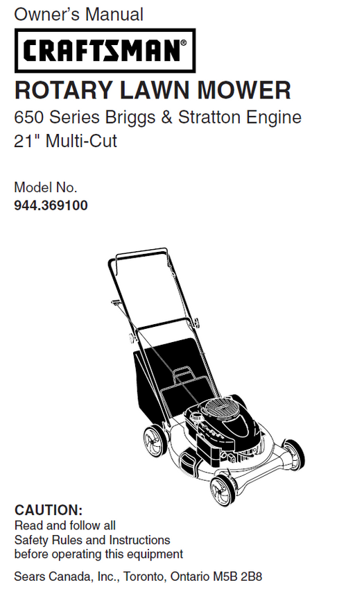 944.369100 Manual for Craftsman 21" Multi-Cut Lawn Mower