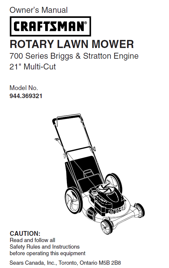 944.369321 Manual for Craftsman 21 Multi Cut Lawn Mower DR Mower Parts