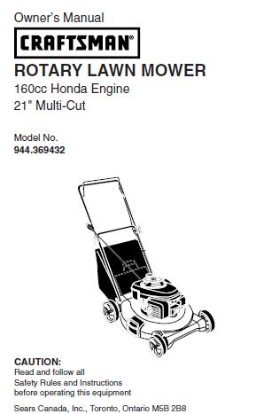 944.369432 Manuel pour Craftsman 21" multi-coupe avec moteur Honda 160cc