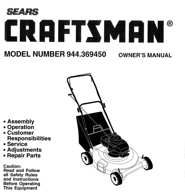 944.369450 Manual for Craftsman Lawn Mower DR Mower Parts