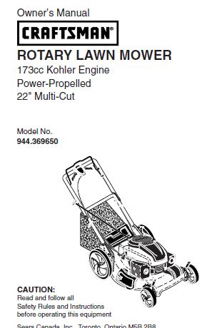 944.369650 Manual for Craftsman 22" Self-Propelled Lawn Mower with Kohler Engine