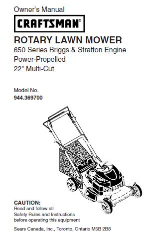 944.369700 Manual for Craftsman 22" Self-Propelled Lawn Mower with Briggs & Stratton 650 Series Engine