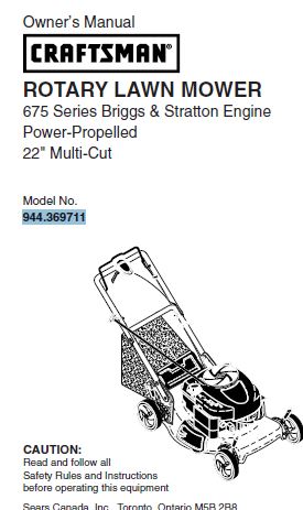 944.369711 Manual for Craftsman 22" Self-Propelled Lawn Mower with 675 Series Briggs & Stratton Engine 126T02-0372-B1