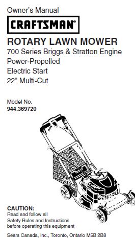 944.369720 Manuel pour tondeuse à gazon automotrice Craftsman 22" avec moteur Briggs &amp; Stratton