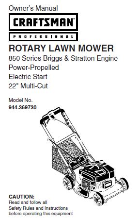 944.369730 Manuel pour tondeuse à gazon à démarrage électrique automotrice Craftsman de 22 po avec moteur Briggs &amp; Stratton