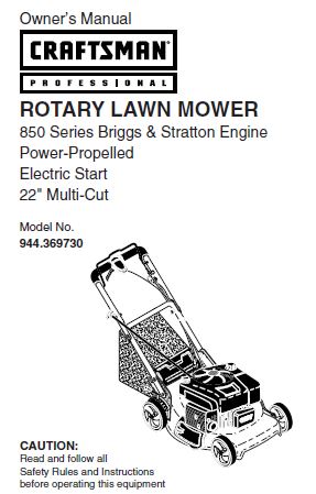 944.369730 Manual for Craftsman 22" Self-Propelled Electric Start Lawn Mower with Briggs & Stratton Engine