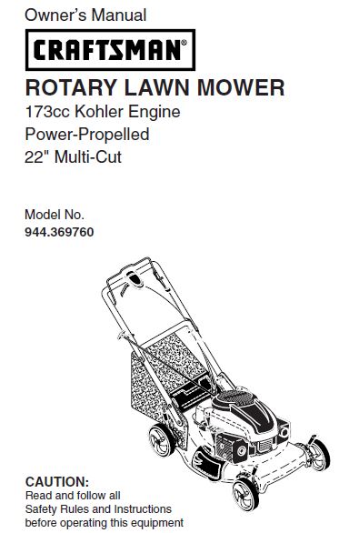 944.369760 Manual for Craftsman 22" Self-Propelled Lawn Mower
