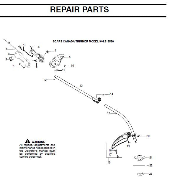 944.516560 Parts Manual for Craftsman Trimmer DR Mower Parts