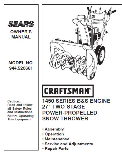 944.520661 Manuel pour souffleuse à neige Craftsman à deux étages de 27 po