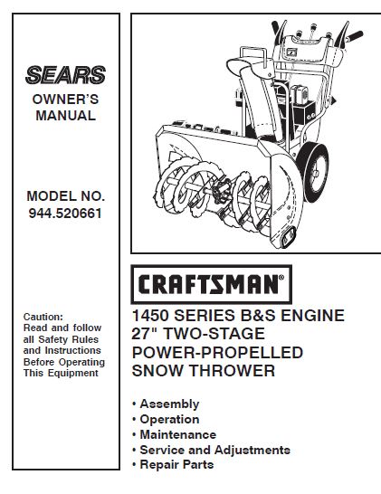 944.520661 Manual for Craftsman 27" Two-Stage Snow Thrower