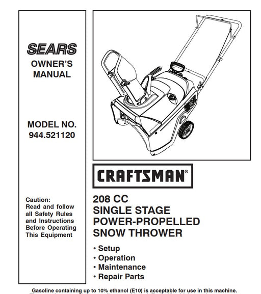 944.521120 Manual for Craftsman 208CC Single Stage Snow Thrower