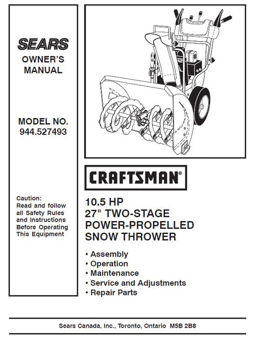 944.527493 Manual for Craftsman 27" Two-Stage Snowblower