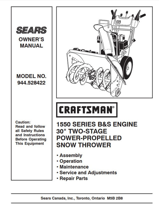 944.528422 Manual for Craftsman 30" Two-Stage Snow Thrower