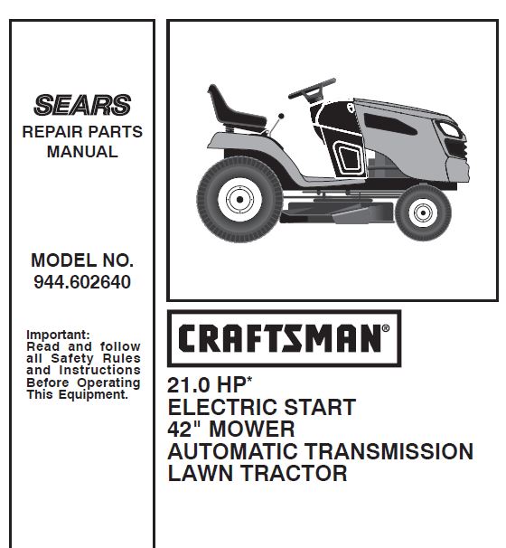 944.602640 Manual for Craftsman 21 HP 42" Lawn Mower