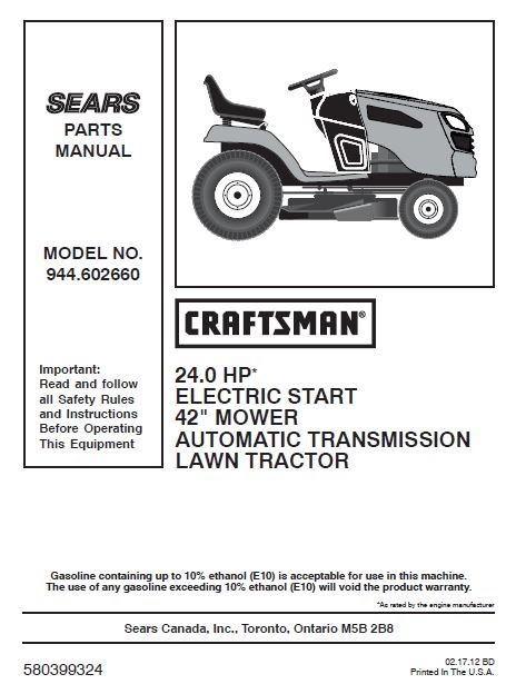 Craftsman lawn tractor top model 944 manual