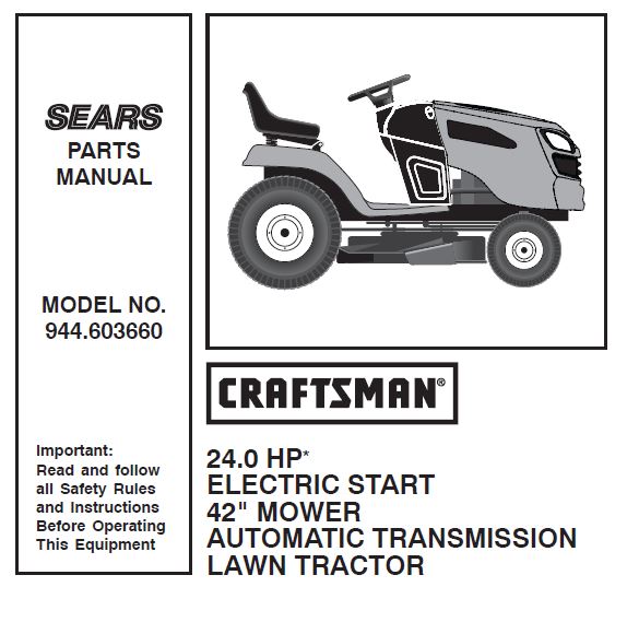 944.603660 Manual for Craftsman 24 HP 42" Lawn Tractor