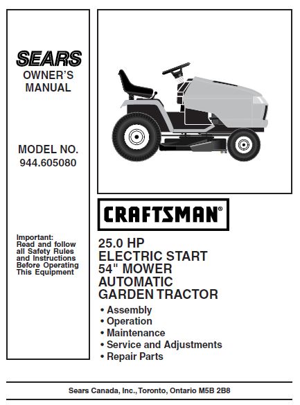 944.605080 Manual for Craftsman 25.0 HP 54" Garden Tractor