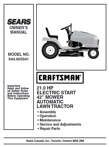 944.605941 Parts List for Craftsman 42" 21 HP Lawn Tractor