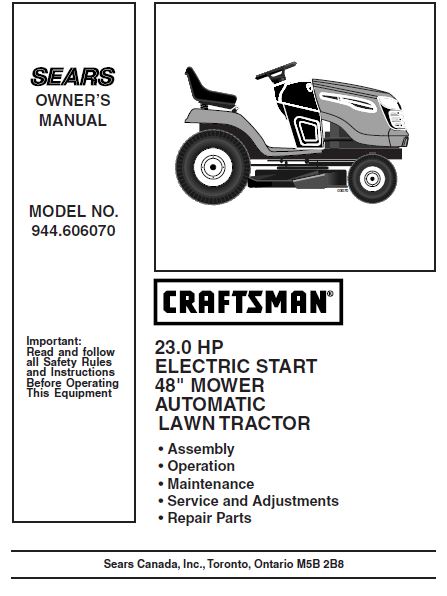 944.606070 Manual for Craftsman 23.0 HP 48" Lawn Tractor
