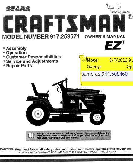 944.608460 Manual for Craftsman Lawn Tractor 917.259571
