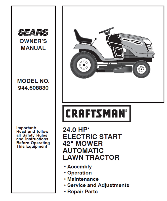 944.608830 Craftsman Owner's Manual 24HP 42" Lawn Mower