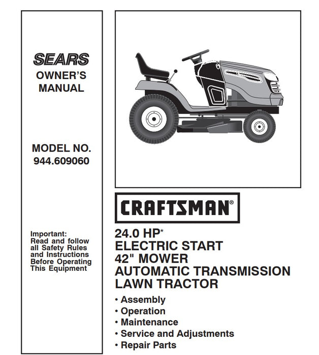 944.609060 Manual for Craftsman 42" Lawn Tractor