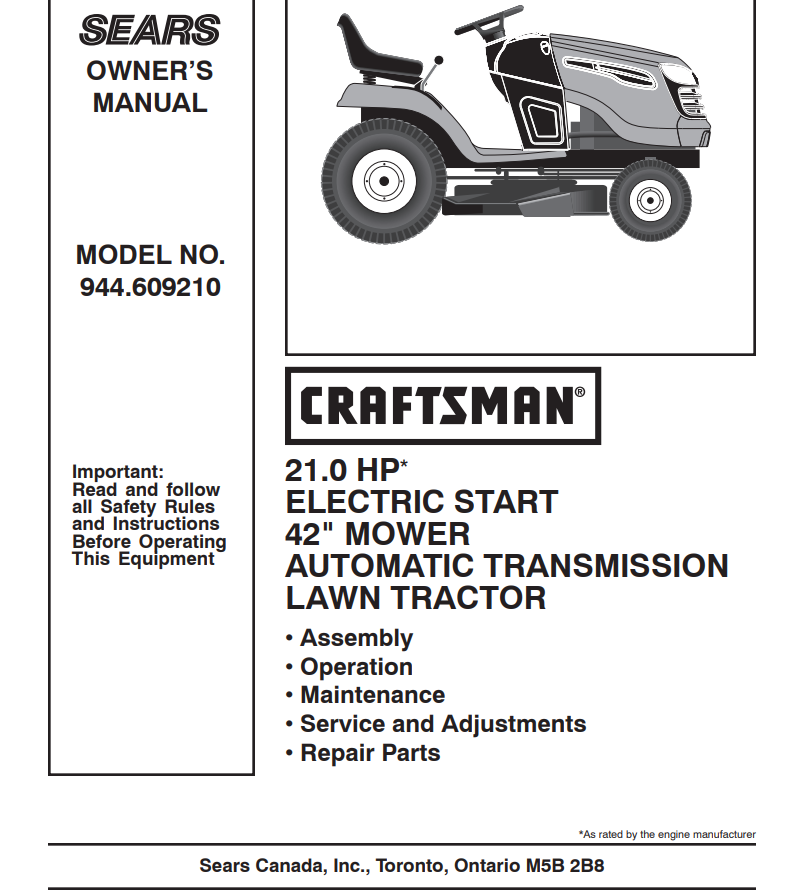 Craftsman t260 owner's manual 2025