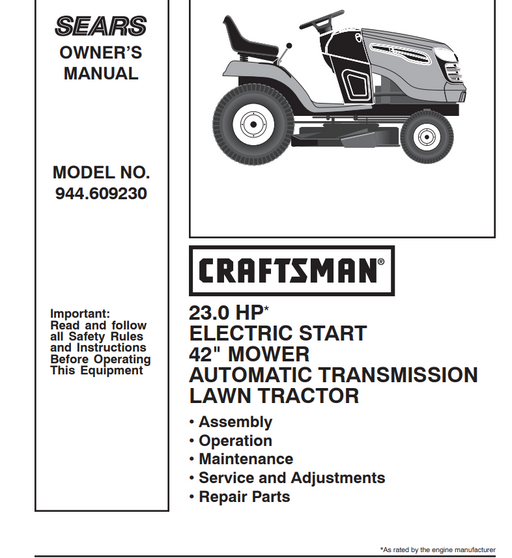 944.609230 Craftsman Lawn Tractor