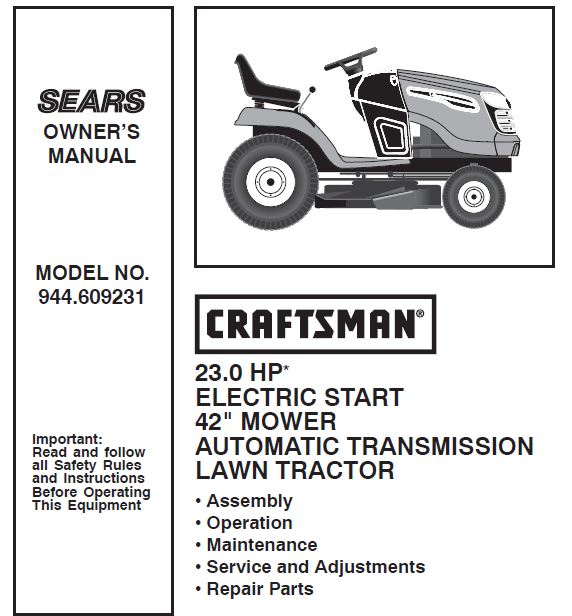944.609231 Manual for Craftsman 42" Lawn Tractor
