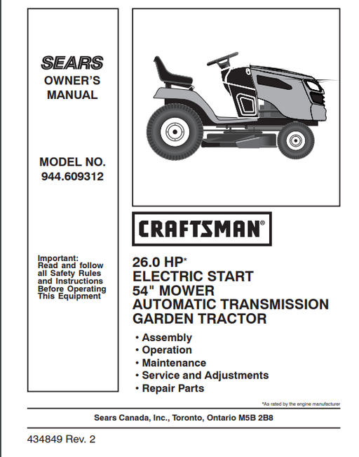 944.609312  Craftsman Electric Start Tractor 