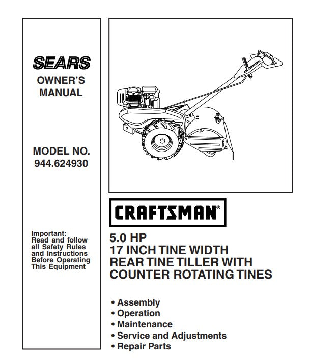 owners manual for craftsman rear tine tiller