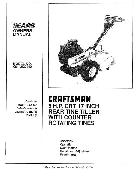 944.629450 Manual for Craftsman 5 HP 17" Rear Tine Tiller
