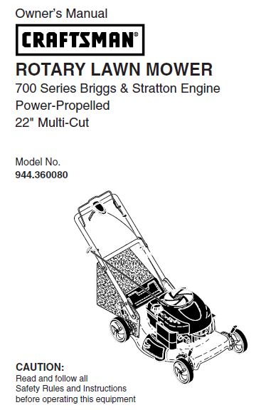 944.360080 Manual For Craftsman 22 Multi Cut Lawn Mower 700 Series Power Propelled DR Mower Parts
