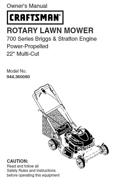944.360080 Manual For Craftsman 22" Multi-Cut Lawn Mower 700 Series Power-Propelled