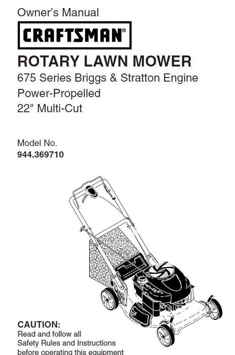 944.369710 Manual for Craftsman Lawn Mower Self Propelled 22