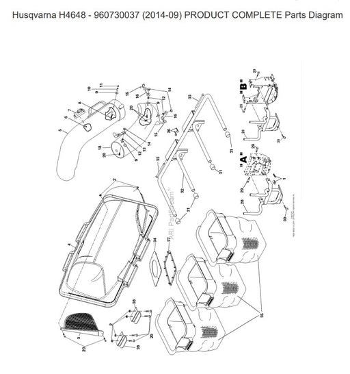 960730037 Husqvarna 3-Bin Grass Bagger Complete Assembly