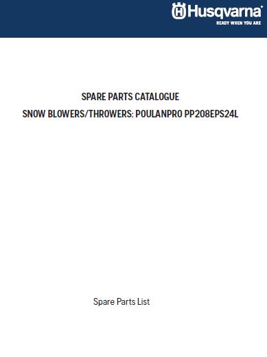 PP208EPS24L Parts List for Poulan 96198003800 Snowblower