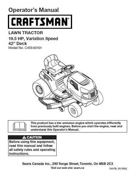 C459-60101 Manual for Craftsman 19.5 HP 42" Lawn Tractor