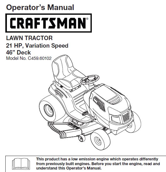C459-60102 Manual for 2011 Craftsman 21 HP 46" Lawn Tractor