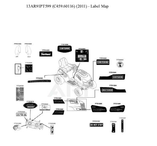 C459 60116 Parts List for Craftsman Lawn Tractor 2011 DR Mower Parts