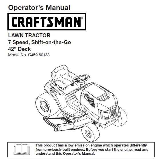 C459-60133 Manuel pour tracteur de pelouse Craftsman 2013 42"