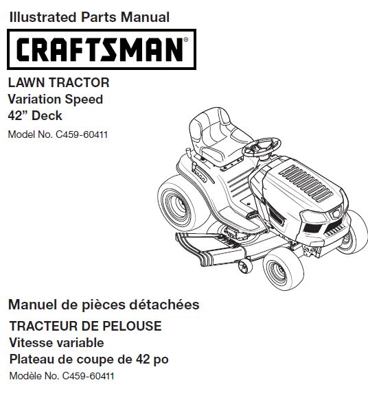 C459-60411 Parts List for 2016 Craftsman 42" Variation Speed Lawn Tractor 13AD78XS599
