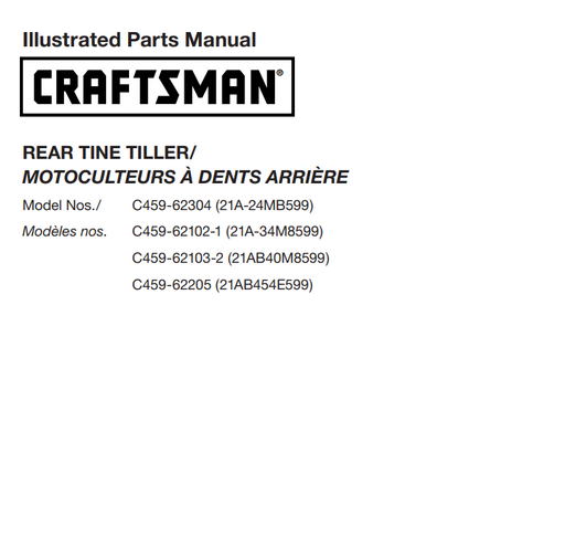 C459-62304 C459-62102 C459-62103 Craftsman Rear Tine Tiller Illustrated Parts List